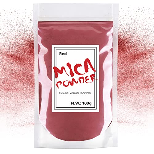 Waysroma Pigmentos para Resina Epoxi 100g, Rojo Polvo de Mica Metálico Natural para Manualidades, Pintura, Jabón, Bombas de Baño, Slime, Velas, Joyería, Cosmético, Arte de Uñas