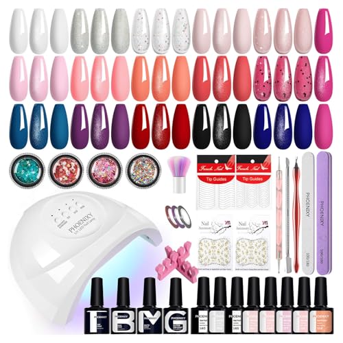 Phoenixy Gel Nail Kit, 48 Effects Gel Nail Polish Set with 48W Manicure Lamp Starter Kit Complete 8ml 16 Colours Nail Polishes Professional Salon Set