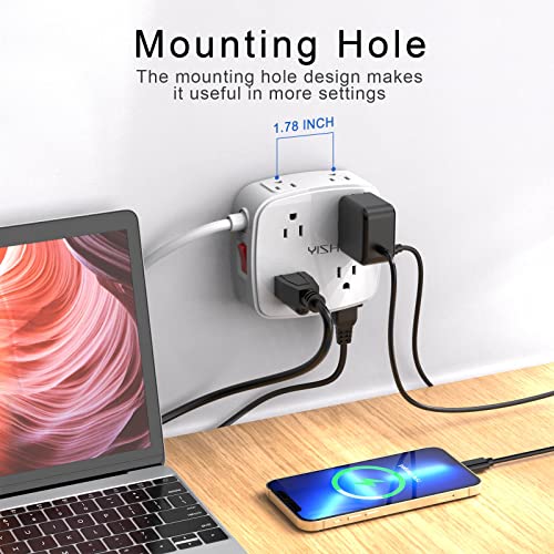 Image of 10 Ft Surge Protector Power Strip - YISHU 3 Side Outlet Extender with 8 Widely AC Outlets and 4 USB Ports, 10 Feet Extension Cord with Flat