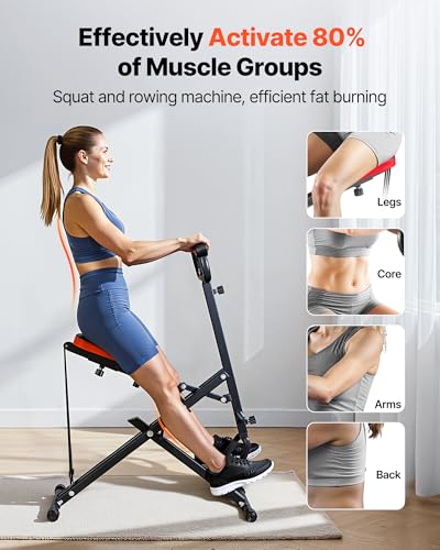 Image of VEVOR Squat Machine, Deep Squat Rowing Machine for Home, Easy Setup & Foldable Exercise Equipment, Glute Trainer Machine with 2 /3 High-Strength Resistance Bands, Glutes & Leg Home Workout Machine