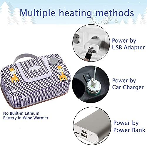 Wipe Warmer with 3 Heating Modes, Portable Baby Wipe Holder Case, Baby Wipes Dispenser, Auto-Off After 60 Minutes, Farewell Cold Baby Wipes for Changing Diaper, Power by USB Adapter/Powerbank 5V 2A