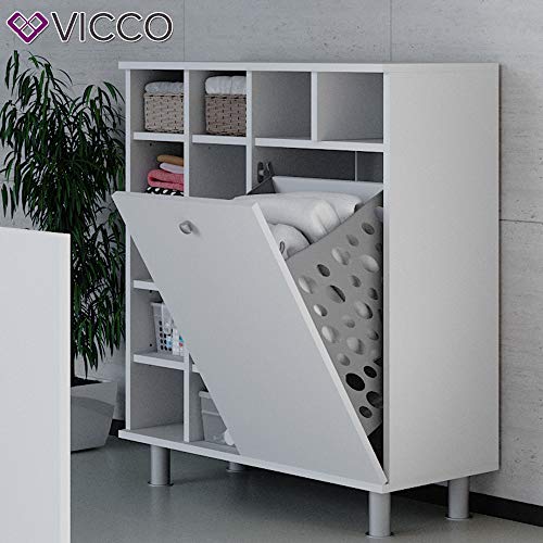 Vicco Wäscheschrank Fynn Badschrank mit Wäschekorb Badezimmerschrank Badmöbel (Weiß) – Bild 6