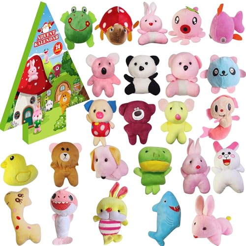 Calendario de Adviento 2025，24 Peluches Diferentes,Juguetes de Navidad para Niños y Niñas,...