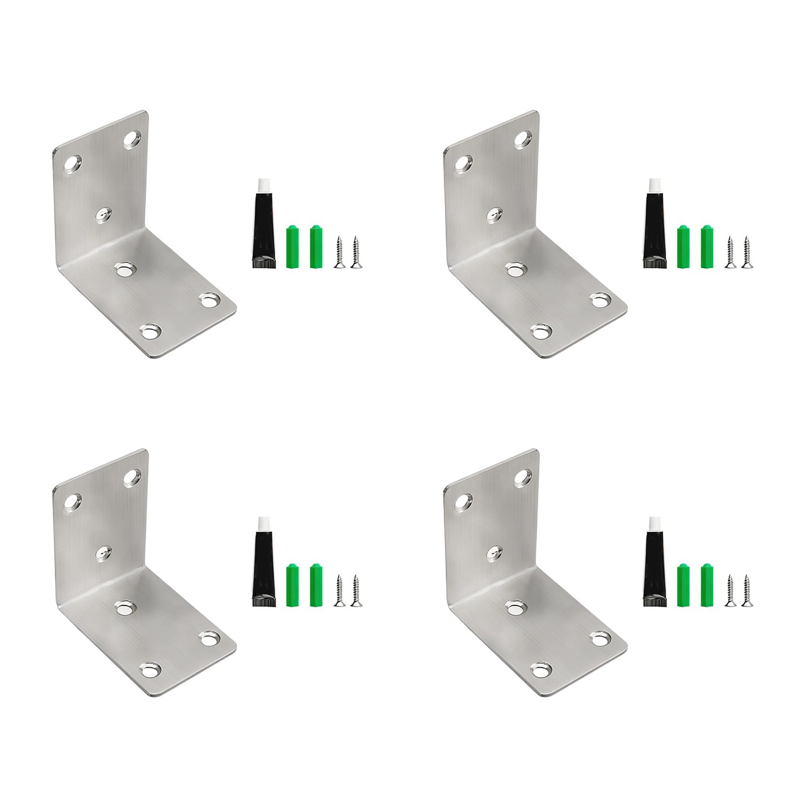 CUNZJIA 4Pcs Heavy Duty Stainless Steel Shelf Brackets L Shaped Corner Brace for Furniture Reinforcement and Wall Mounting