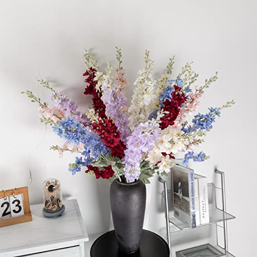 Gdssg White Fake Artificial Flower Long Stem Flower 4Pcs 33.5In Fake Larkspur Faux Look Real Silk Flower Plant Bulk Bouquets For Outdoor Tall Vase Home Garden Wedding Arrangement Decoration #TOP2