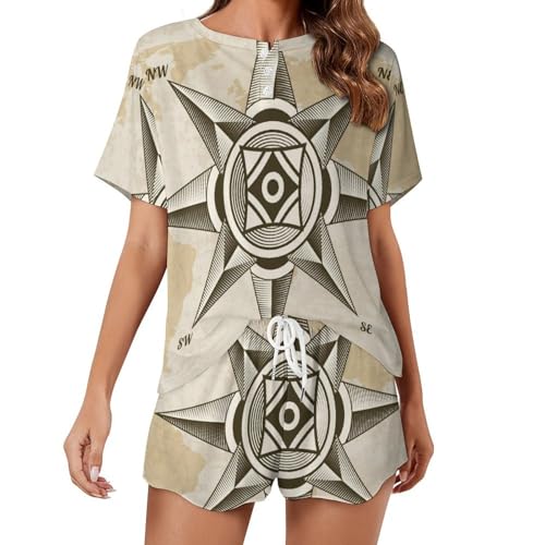 Vêtements de nuit ete pyjama femme manches courtes Boussole sleepwear confortable