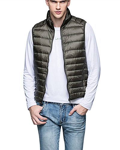 Preisvergleich Produktbild DianShao Herren Leicht Schlank Atmungsaktiv Weste Ärmellos Mantel Einfarbig Reißverschluss Jacke Armee-Grün XL