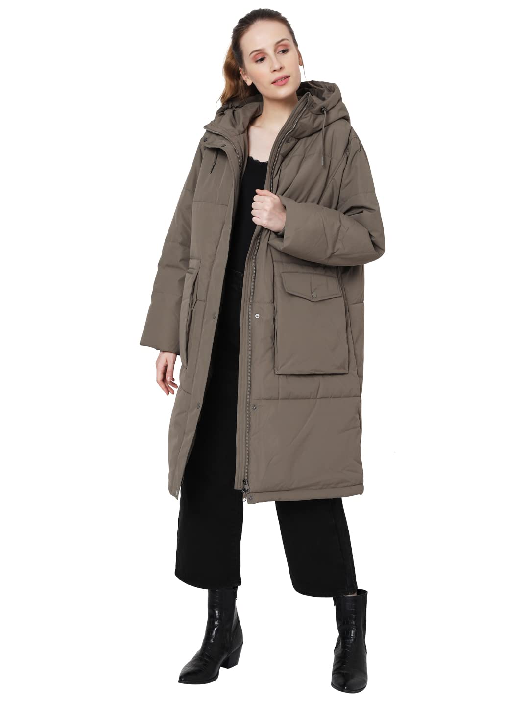 Polyester Women's Long Quilted Jacket-image-39