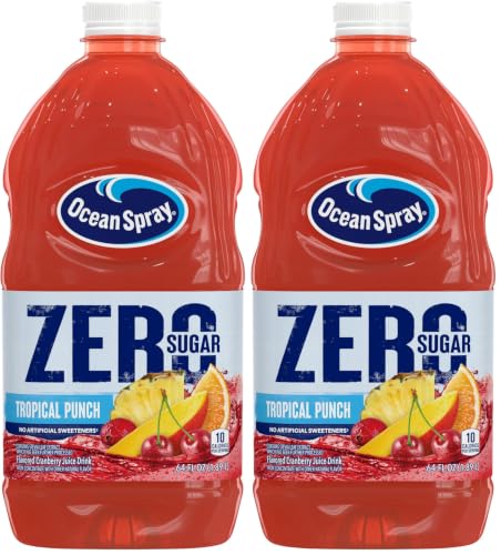 Image of Ocean Spray ZERO Sugar Tropical Punch Juice Drink, Tropical Punch Juice Drink Sweetened with Stevia, 64 Fl Oz Bottle (Pack of 2)