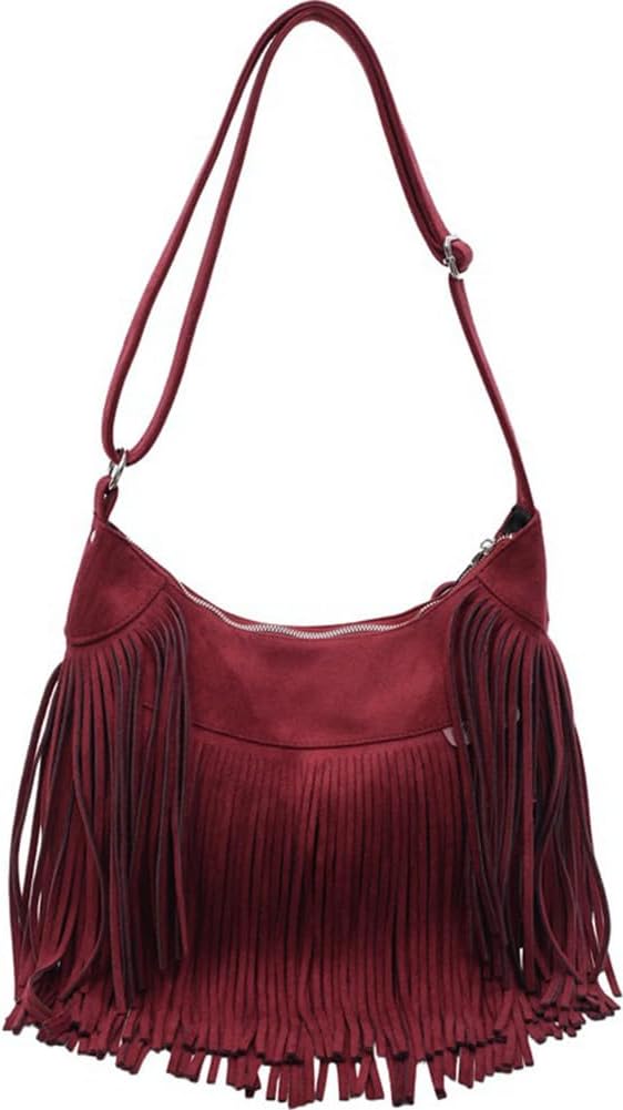 Vintage Suede Fringe Purse for Women Western Cowgirl Crossbody Bag Hobo Bags Long Tassel Hippie Shoulder Handbag