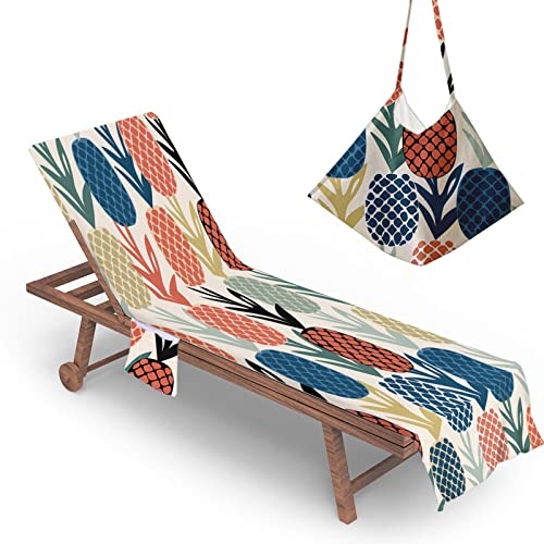 RRrawgff Sun Lounger Beach Towel with Pockets,Pineapple Pattern Beach Lounger Towel Beach Chair Cover Towel Fitted Microfiber Sunbed Towel Sun Lounger Towels for Summer Vacation (Pineapple)