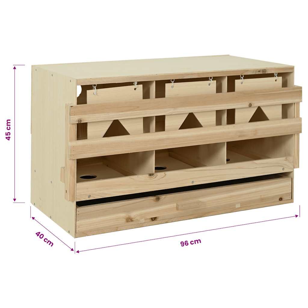 Nido de pollo con 3 compartimentos de madera maciza de pino 96 x 40 x 45 cm para grandes especies de aves de corral con base extraíble y percha plegable para facilitar la limpieza y el uso
