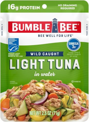 Image of Bumble Bee Light Tuna Pouch in Water, 2.5 oz Pouch - Ready to Eat Tuna Fish, High Protein, Keto Food and Snacks, Gluten Free (Pack of 5)
