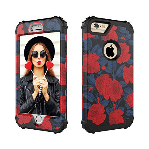 Digital Hutty 3 in 1 Shockproof Heavy Duty Full-Body Protective Cover for Apple iPhone 6 Plus,iPhone 6S Plus (Flower Red)