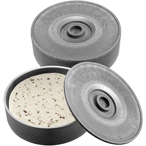 Sabary 2 Pcs Tortilla Warmer with Lid 8.5 x 2.4 Inch Robust Plastic Tortilla Holder Taco Keeper Pancake Waffles Food Container Microwave Save for Mexican Night Fiesta Party Home Restaurant Bar (Gray)