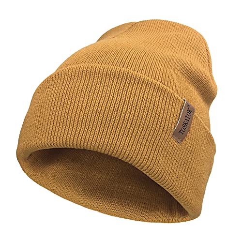 TOSKATOK Unisex Ladies Soft Feel Turn up or Slouch Knit Beanie Hat Warm Winter Woolly Hat-Mustard