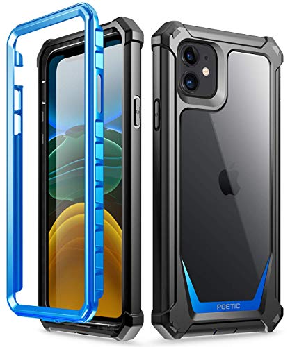 iPhone 11 Case, Poetic Full-Body Hybrid Shockproof Rugged Clear Bumper Cover, Built-in-Screen Protector, Guardian Series, Case for Apple iPhone 11 (2019) 6.1 Inch, Blue/Clear