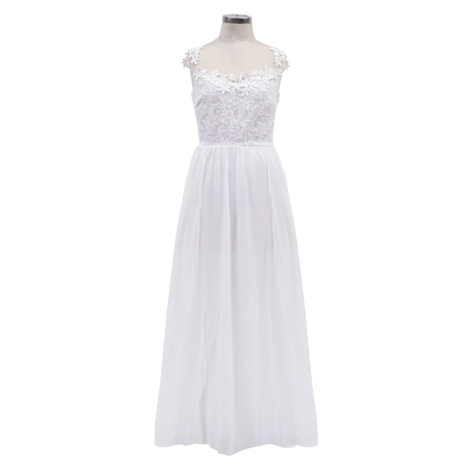 Robe de Mariée en Mousseline de Soie et Dentelle - Longue, Vintage, Bohème, Élégante Avec Fente
