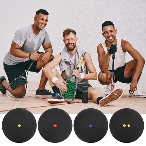 YYTECH Squash Bälle 4er-Set, Squashbälle, Doppelte Gelbe Punkte Einzelne Gelbe Punkte Einzelne Rote Punkte Einzelne Blaue Sport-Squashball High-Bounce-Squashball Für Anfänger Und Training