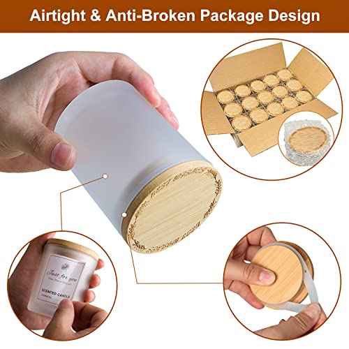 Connoo 15 Pack Glass Candle Jars-7 Oz Frosted Empty Candle Jars With Bamboo Lids And Sticky Labels For Making Candles, Bulk Candle Making Kits With Caving Bamboo Lids - Dishwasher Safe #TOP4