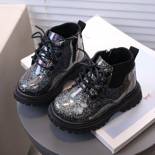 IWIHMIV Girls Riding Boots Kids Girls Lace Up Ankle Boots Chunky Low Block Heel Dress Booties Non Slip Winter Shoes With Zipper2