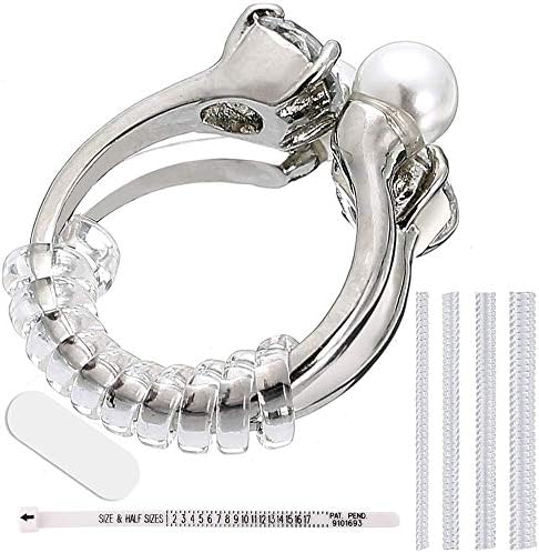 12 Pack Ring Size Adjuster, 4 Sizes-Jewelry Sizer Reducer Invisible Jewelry Guard, Tightener Transparent Resizer Suitable for Prevent Losing and Larger Rings with Jewelry Polishing Rod and Measurer