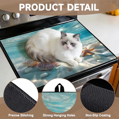 Image of Stove Burner Covers Non-Slip Electric Cooktop Protector Mat (Sea)