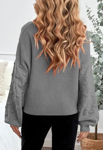 Image of Girls Crewneck Knit Pullover Sweaters Long Lantern Sleeve Oversized Knit Cute Jumper Tops