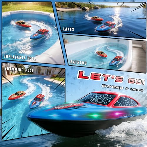 FLYING STAR 2 Pack 13 inch Remote Control Boat for Kids, 2 Batteries, 2.4Ghz RC Racing Boat with LED Lights for Pools and Lakes, Summer Water Toy Gift for Boys 8，9，10，11，12+ - image 6