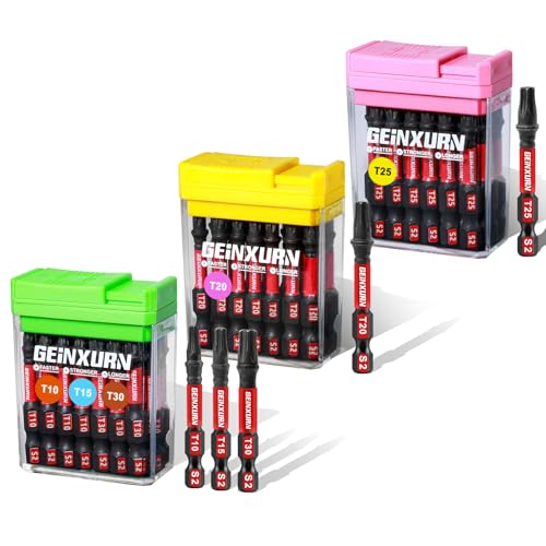 Image of Geinxurn Impact Torx Screwdriver Bits Set, 45Pcs 50 mm Magnetic (T10/T15/T20/T25/T30) S2 Steel 1/4” Hex Shank Multi Drill Driver Bits with Storage Colorful Box