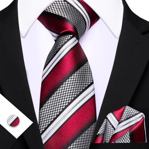 Image of Barry.Wang Mens Tie Set Plaid Check Neckties Formal Business Wedding Luxury Pocket Square Cufflinks