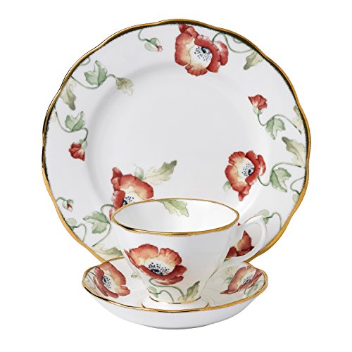 In confezione regalo 100 Years by Royal Albert 1970 Poppy Tazza e piattino//Piastra 20 cm, 3 Pezzi