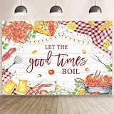 MEHOFOND Telón de fondo de 2,1 x 1,5 m con diseño de cangrejo de río 'Let The Good Times Boil', fondo de fotografía de cumpleaños, langosta, barbacoa, decoración de cumpleaños, mariscos, picnic,