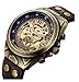 MASTOP Luxury Automatic Mechanical Men's Leather Belt Fashion Bronze Steel Waterproof Skeleton Watch (Brown)