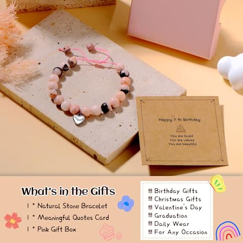 Image of Birthday Gifts for 4-10 Girls, Adjustable Sparkling Delicate Pink Charm Cute Bracelet for Teen Girls for Daughter Granddaughter Niece Sister Teens Friends Birthday Christmas Valentine Gifts
