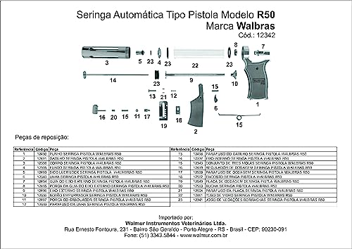 Seringa Vacinador Tipo Pistola para gado R50 Walmur (Prata)