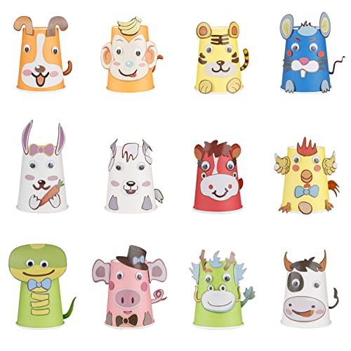 Nawtor Arts And Crafts For Kids 3-8 Years Old, 12Pcs Paper Cups Craft Kit 3D Diy Handmade Paper Cups Sticker Material Kit For Kindergarten School Birthday Gifts Sticker Games #TOP4
