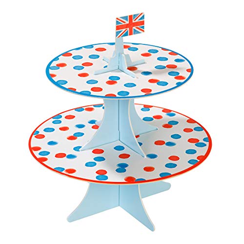 Talking Tables Great British Recyclable & Disposable Paper Tiered Cake Stand Centrepiece with Toppers | 2022 Queen's Platinum Jubilee Party Supplies Table Decorations Red White Blue