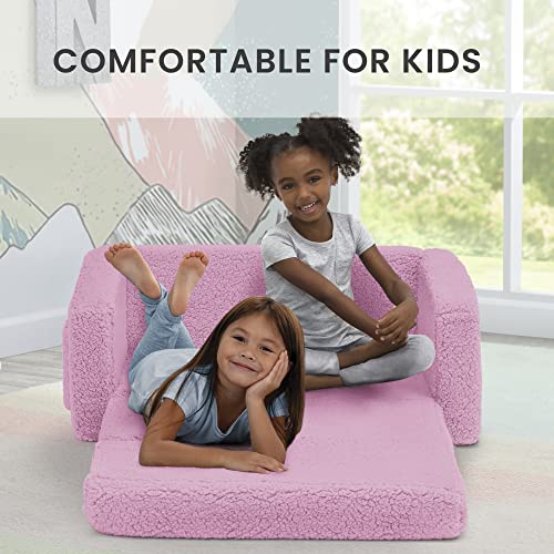 Delta Children Cozee Flip-Out Sherpa 2-in-1 Convertible Sofa to Lounger for Kids, Pink - image 4