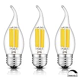 CRLight 3200K LED Chandelier Bulb Dimmable 6W 700LM Soft White, 70W Equivalent E26 Medium Base LED Candle Bulbs, C35 Clear Glass Flame Shape Bent Tip, 360 Degree Beam Angle, 3 Pack