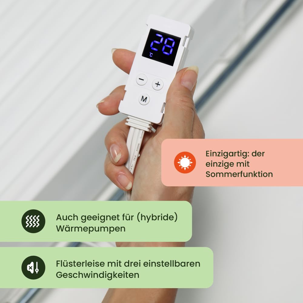 SpeedComfort Heizkörper Ventilator mit Control Sensor - Mono-Set (1x) - Bis zu 22% Energieeinsparung - Heizungsventilator Wärmepumpen-geeignet - Mehrere Geschwindigkeiten - Flüsterleise