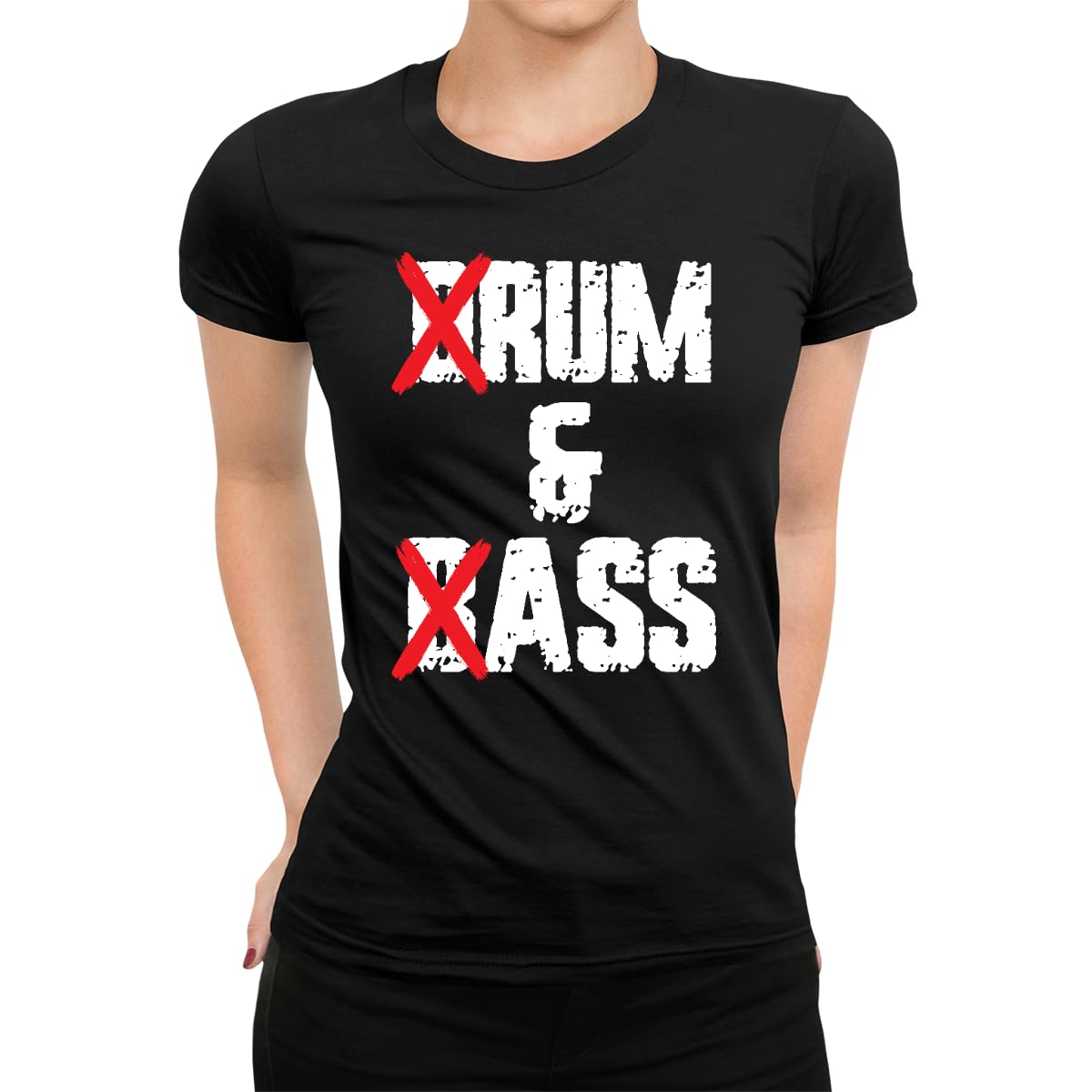 Unibly Women's Black Funny Drummer And Bassist Apparel Drum And Bass Rum & Ass Edm T-Shirt, S