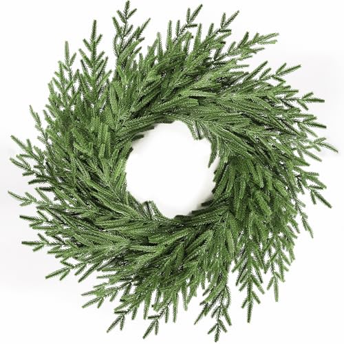 Amorise 26 Artificial Spring Summer Christmas Greenery Wreath for Front Door Real Touch Artificial Norfork Pine Wreath for Outoor Inooor Porch Window Wall Xmas Year Round Home Decor