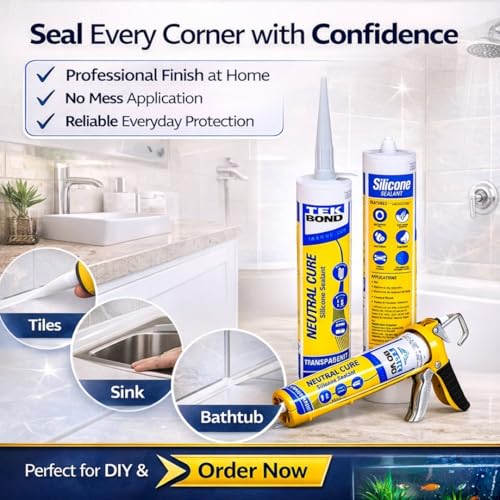 Image of Haxo TekBond Neutral Clear Silicone Sealant Adhesive Caulk with DIY GUN, Paintable, for General Purpose, Aquarium, Glass to Glass Adhesion Application (Clear)