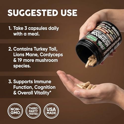 Organic Mushroom Supplement | Ashwagandha Lions Mane Cordyceps Turkey Tail Reishi Mushrooms Maca Root Black Hoof Chaga Tremella Agarikon Shiitake Oyster Powder Capsules Sporgenic By Clean Nutra (1) - Image 7
