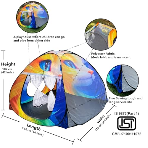 Image of Foldable Play Tent House Big Size for Girl Boys with Cat Theme Pop-Up Indoor & Outdoor Playhouse for Girls Boys| Multi Purpose Tent with Fun Patterns Easy Setup & Portable (Cat Orange)