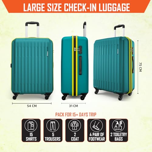 Image of Safari Genius Alley 75cm Large Size Check-in Trolley Bag Hard Case Polypropylene, 4 Spinner Wheels, 360 Degree Wheeling Luggage, Travel Bag, Suitcase for Travel, Trolley Bags for Travel, Teal Green