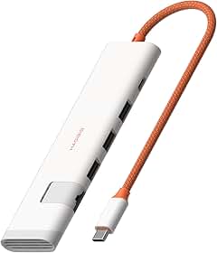 Hagibis Hub USB-C, divisor USB C multiportas 5 em 1, estação de ancoragem ultrafina, com fonte de alimentação RJ45 de 1000 Mbps, USB 3.0 x 3 e 5V/3A para laptops MacBook, iPad SSDs externos (KZWN01R)