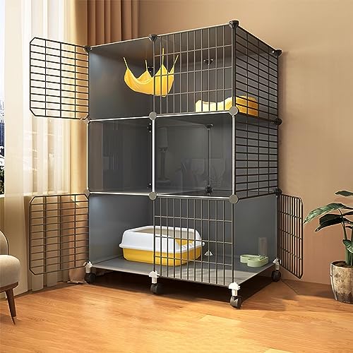 HASMI Cage Spacieuse pour Chat et Chien, Sécurisée et Pliable, avec Roues, 2 Portes, Taille L, Blanc, 75*39*114 cm, Intérieur et Extérieur