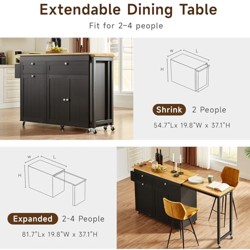 ONBRILL-Kitchen-Islands-with-Extendable-Dining-Table-817-Mobile-Kitchen-Storage-Islands-Rolling-Kitchen-Cart-with-Trash-Cabinet-Power-Outlet-Spice-Rack-Towel-Rack-Black